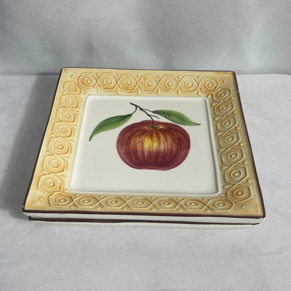 Stebas Hand Painted Italian Fruit Plates Pear Apple Wall Decor Set of 2
